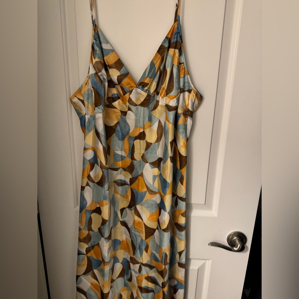 NWT Abercrombie & Fitch Satin Geometric Multicolor Midi Adjustable Dress - Picture 4 of 7
